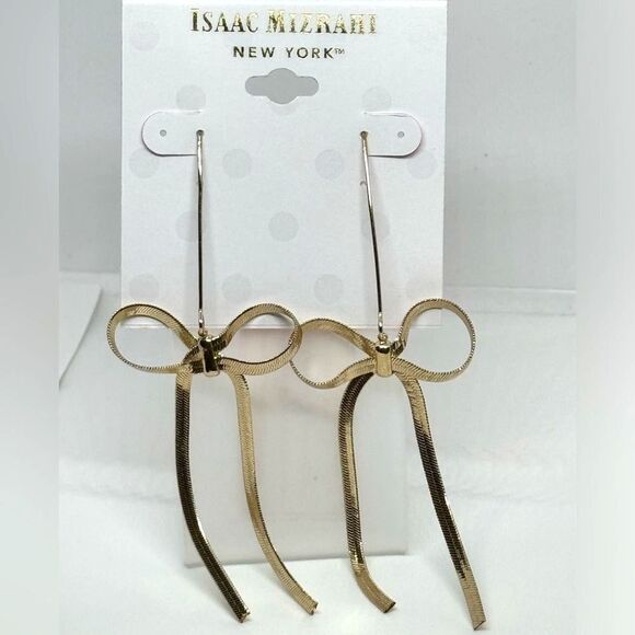 ISAAC MIZRAHI Gold Tone Dangling Bow Hook Earrings - Picture 2 of 7
